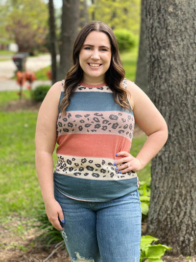 Leopard color block tank