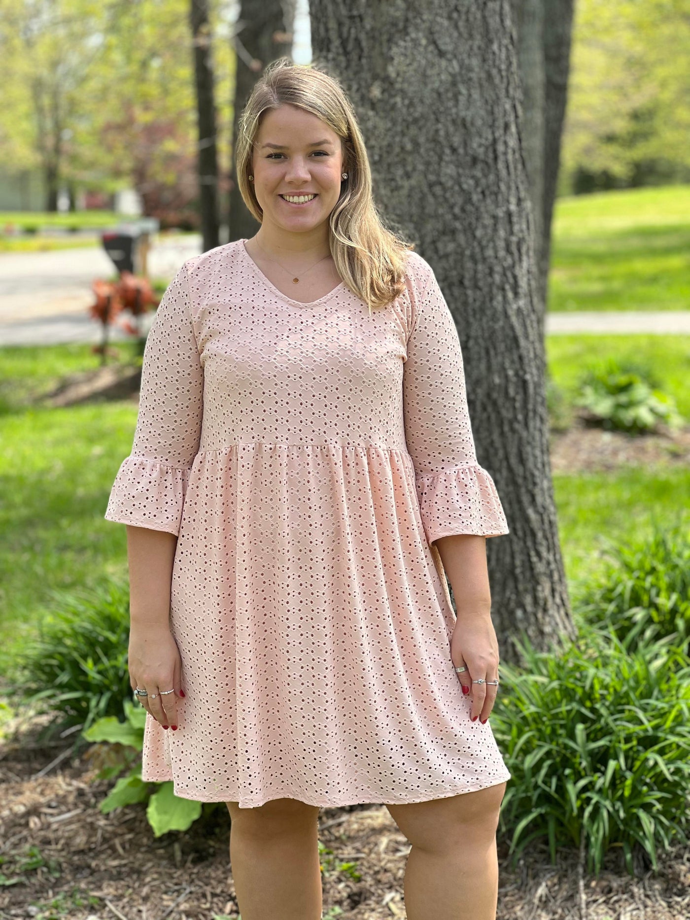 Blush v-neck eye-lit dress