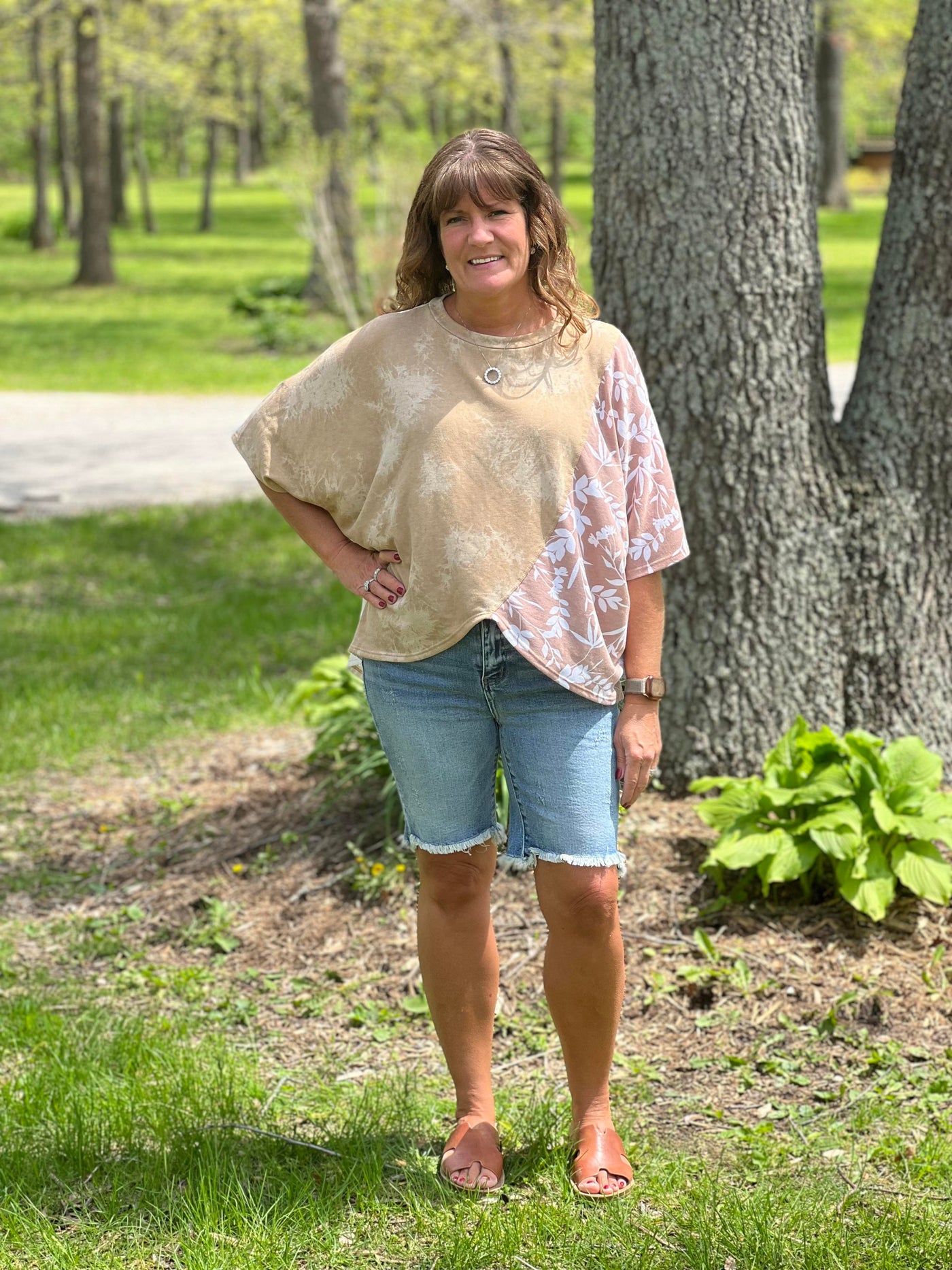 Camel multi tie-dye top