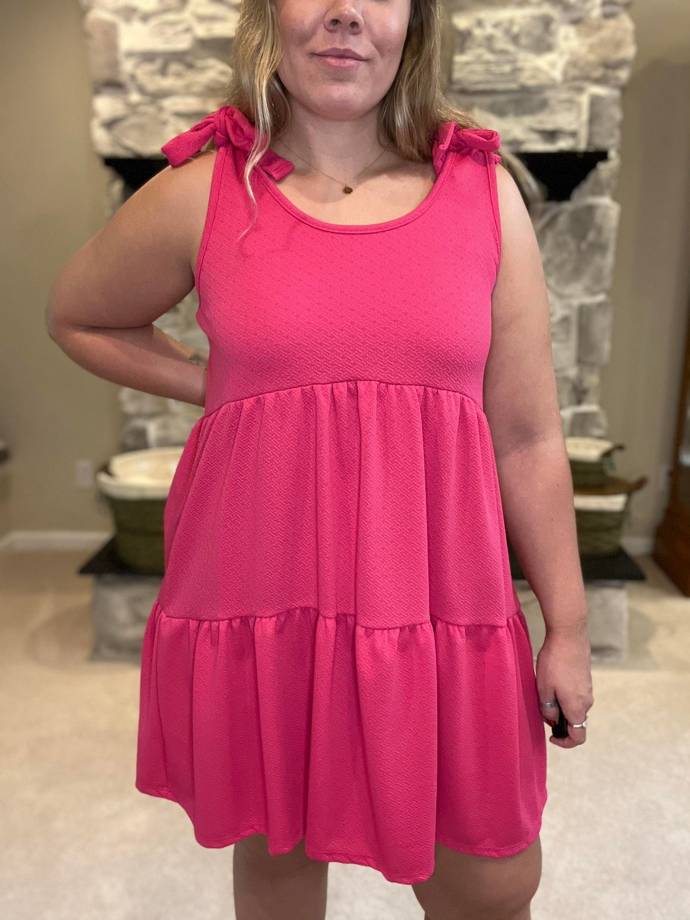 Fuchsia tie knot shoulder dress