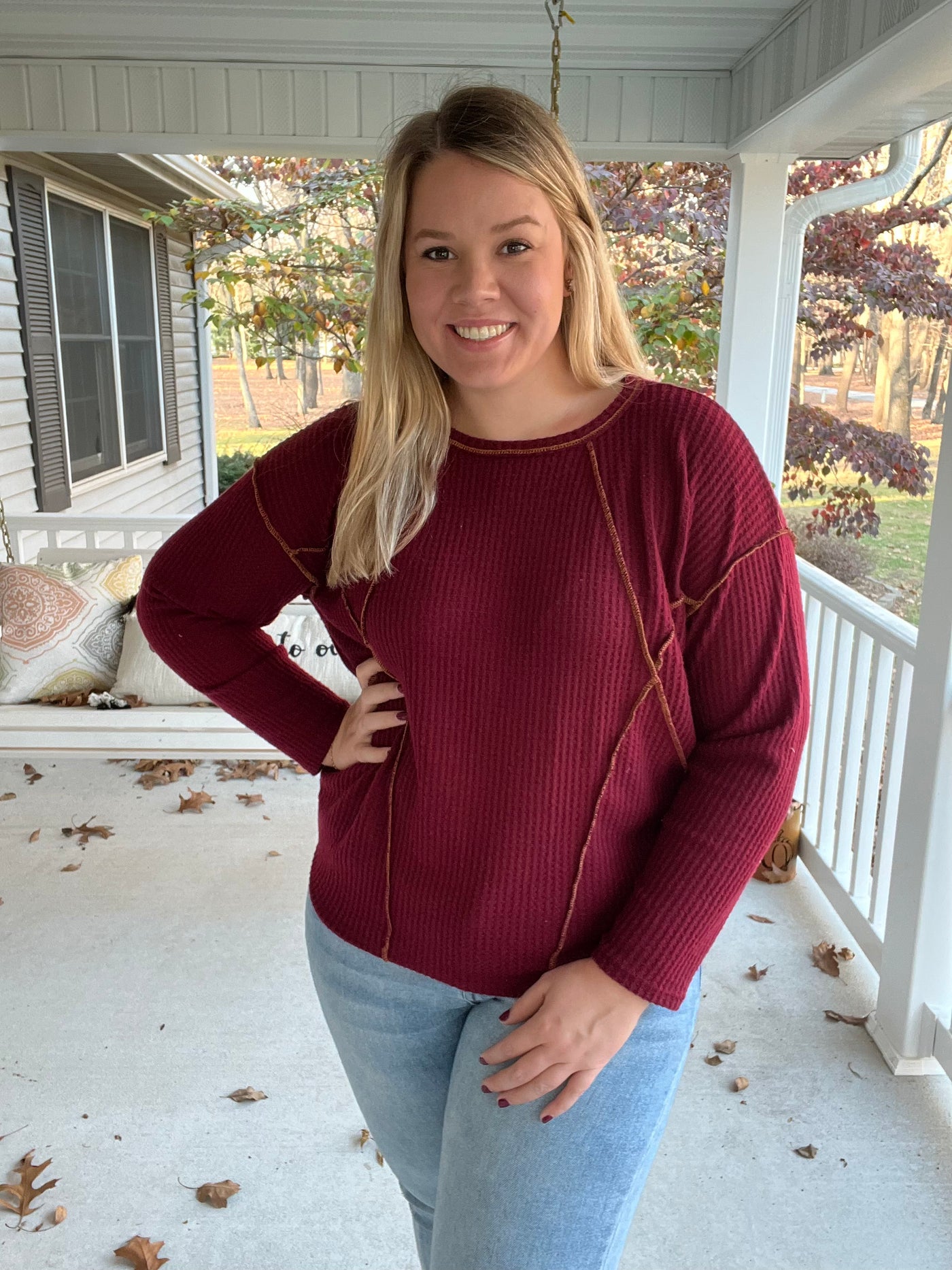 Burgundy Brushed Waffle Top