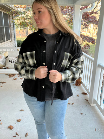 Plaid Contrast Button Down Jacket