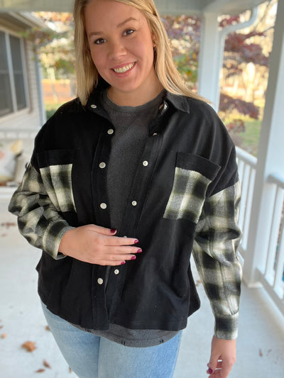 Plaid Contrast Button Down Jacket