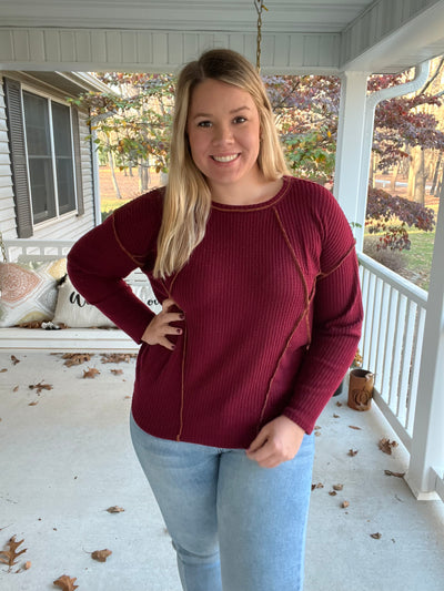 Burgundy Brushed Waffle Top