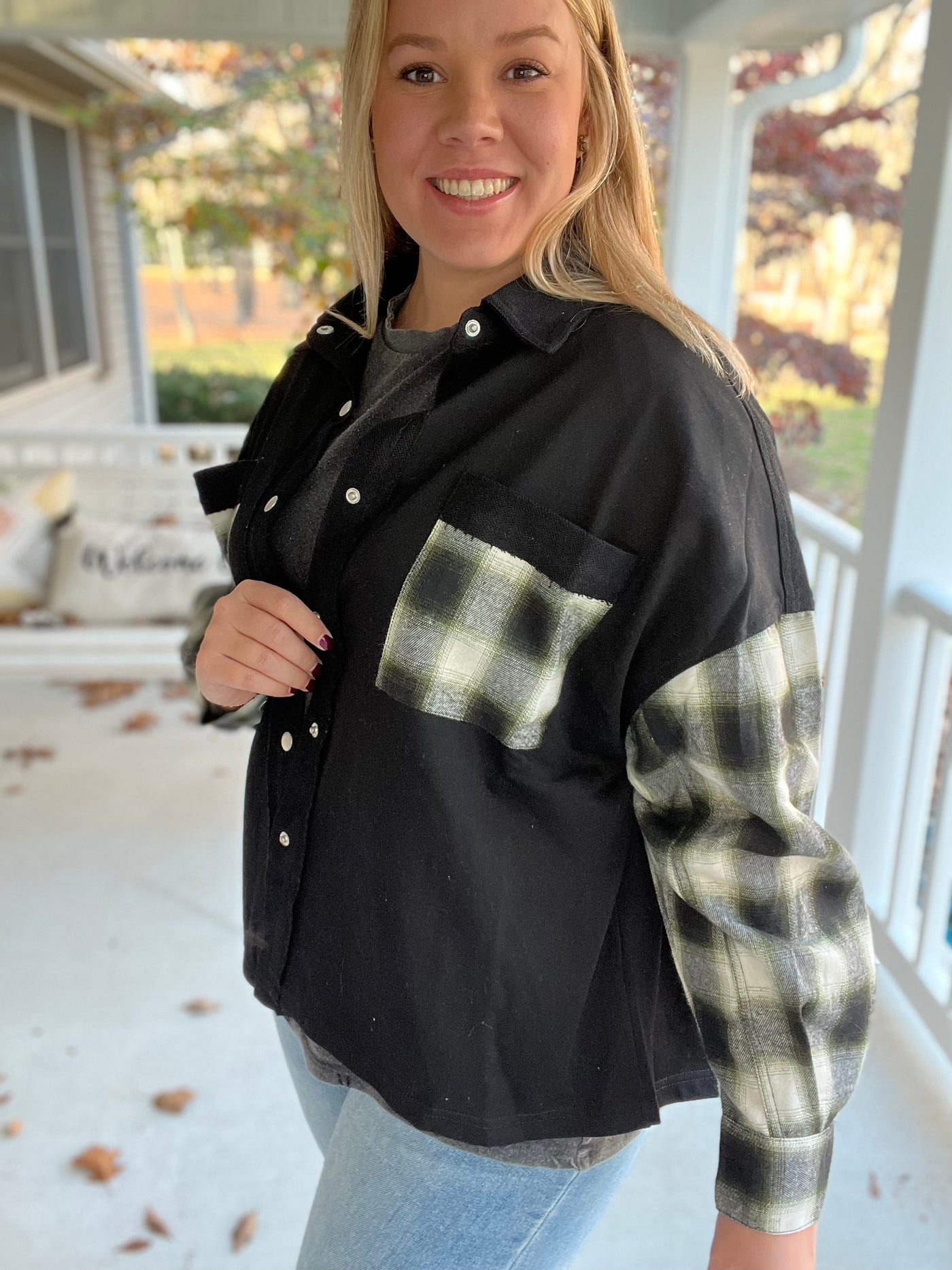 Plaid Contrast Button Down Jacket