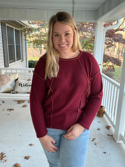 Burgundy Brushed Waffle Top