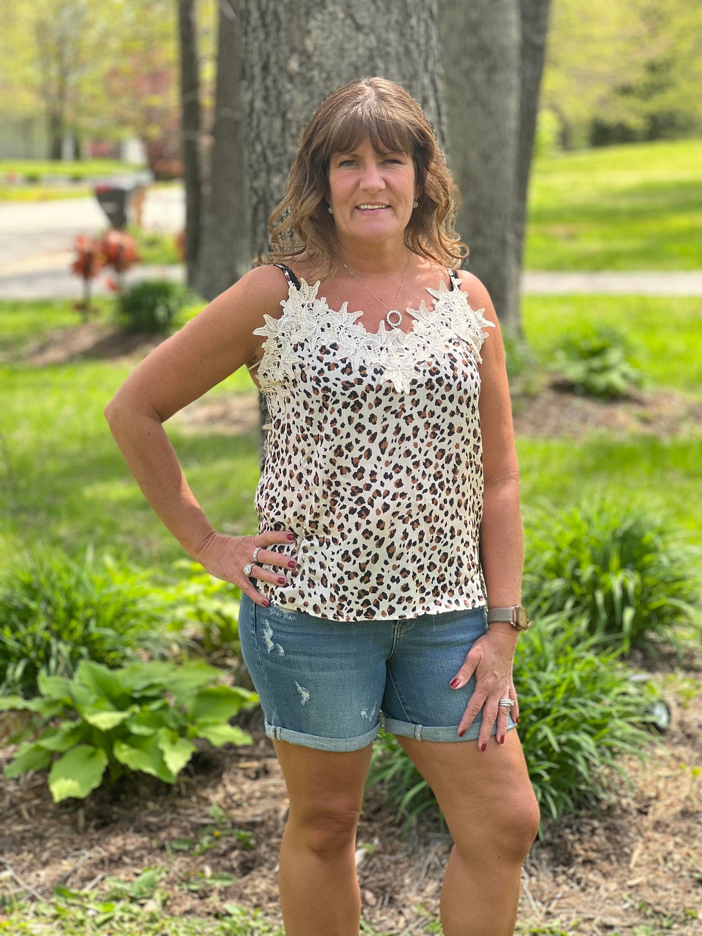 Cream leopard tank top