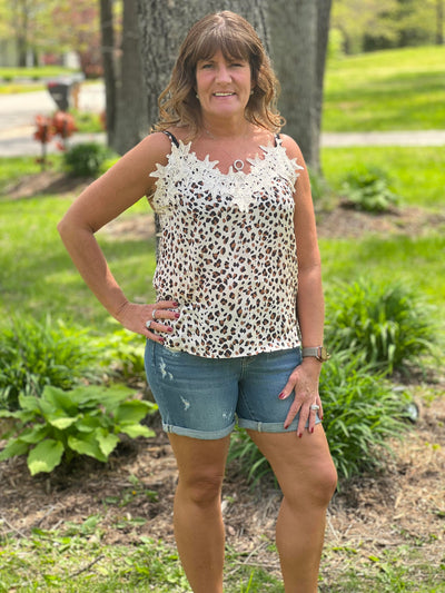 Cream leopard tank top