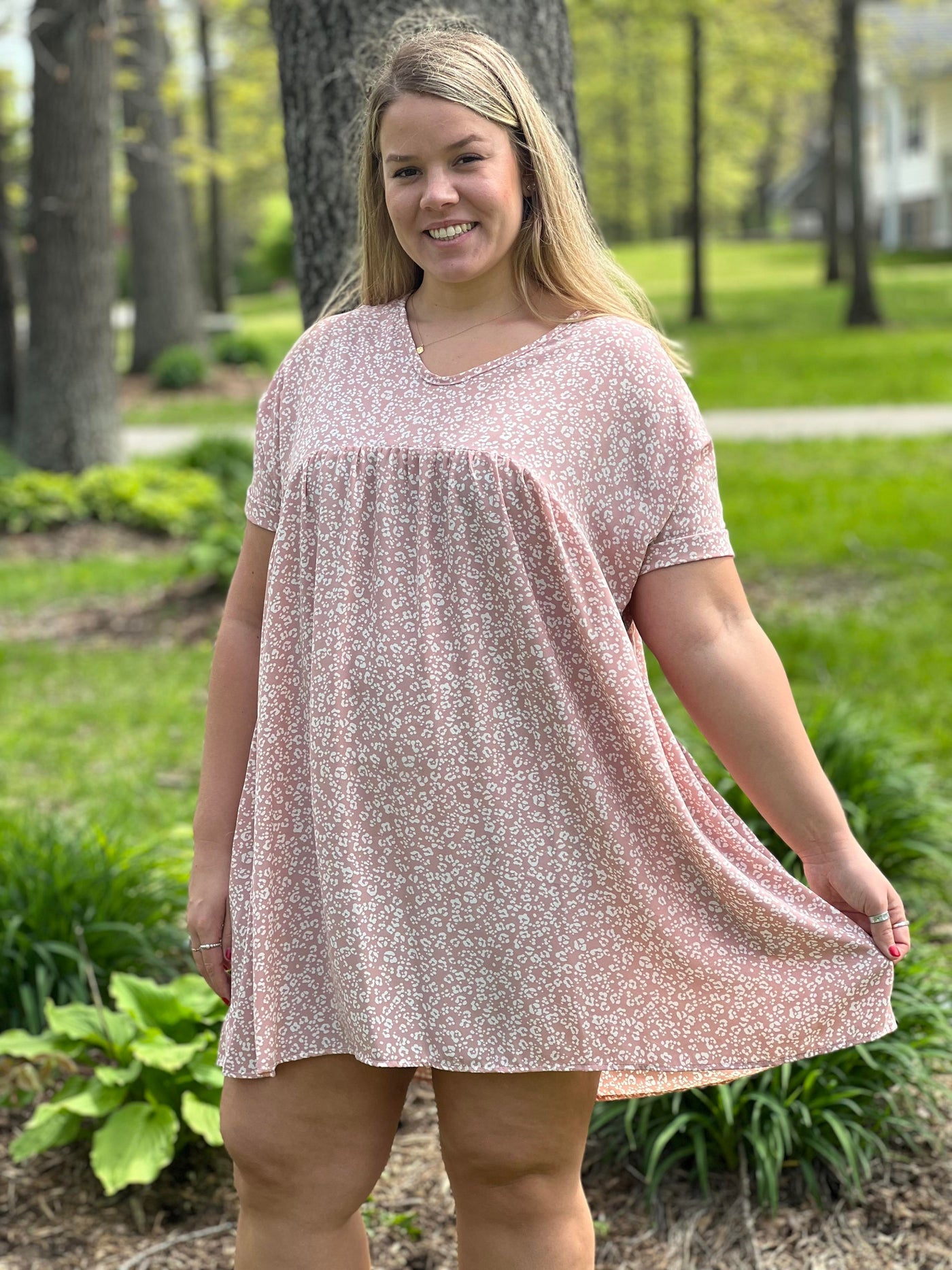 Mauve and ivory print pink dress