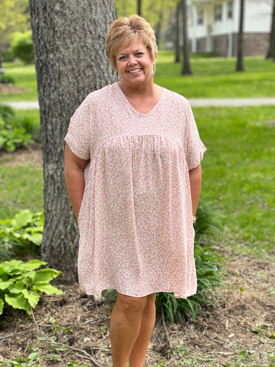 Mauve and ivory print pink dress