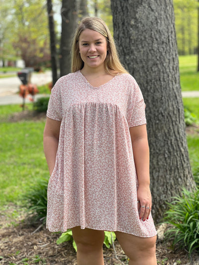 Mauve and ivory print pink dress