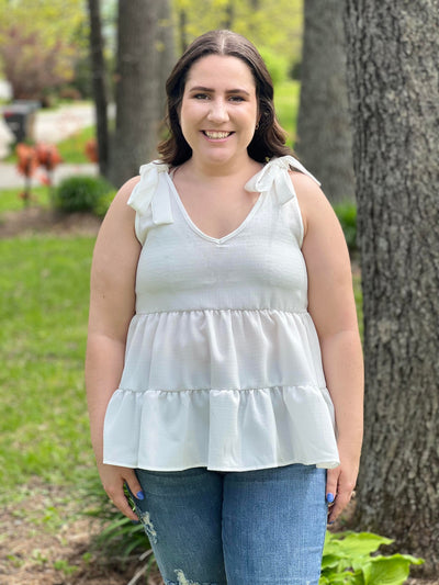 Off ivory tie bow tank