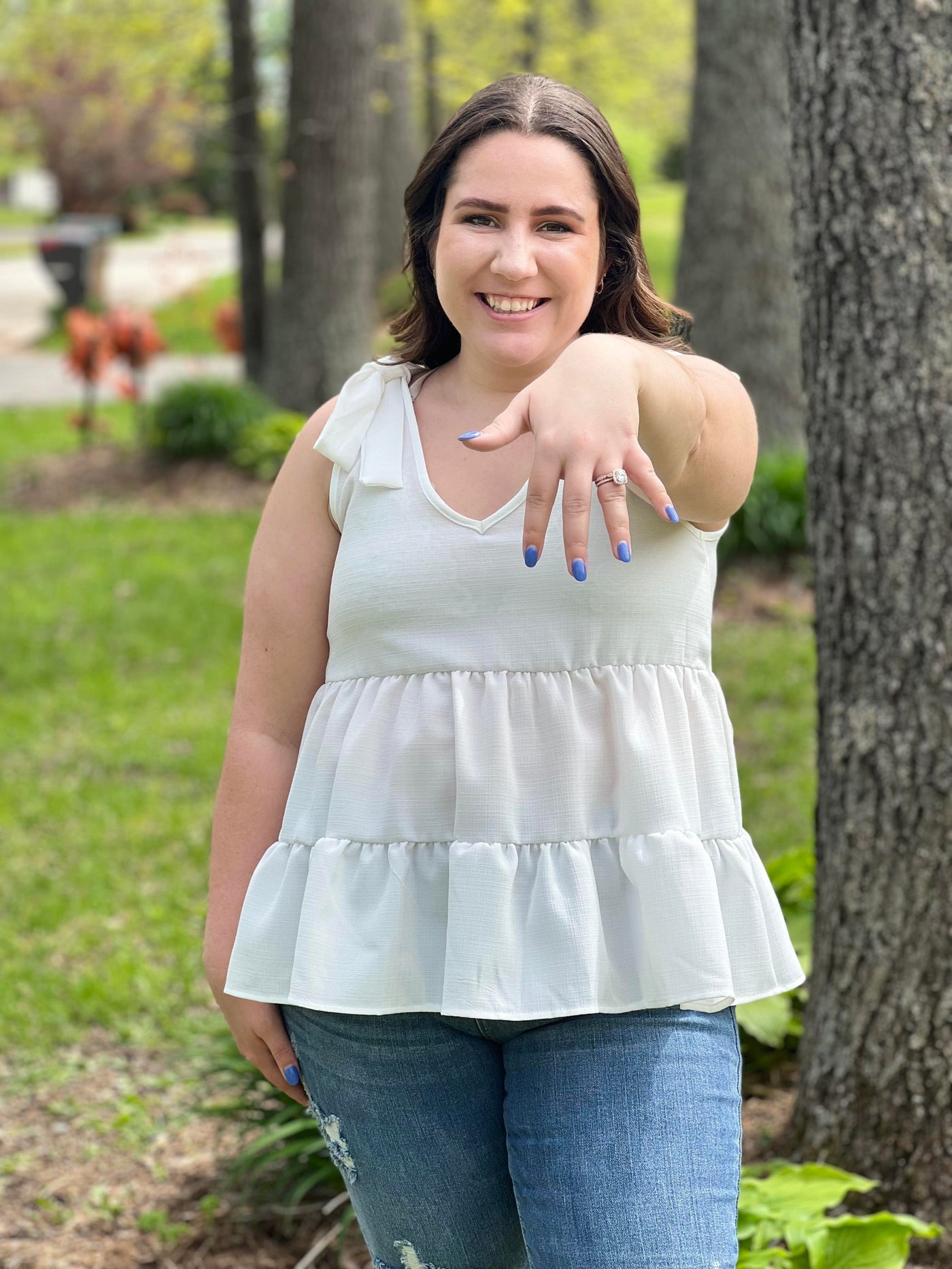 Off ivory tie bow tank