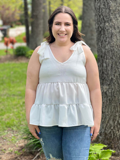 Off ivory tie bow tank