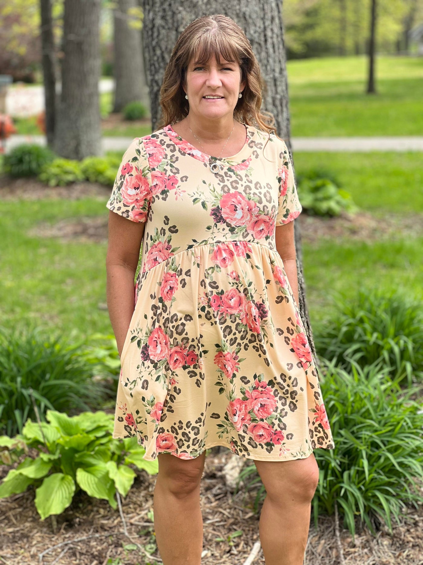 Peach animal & floral dress