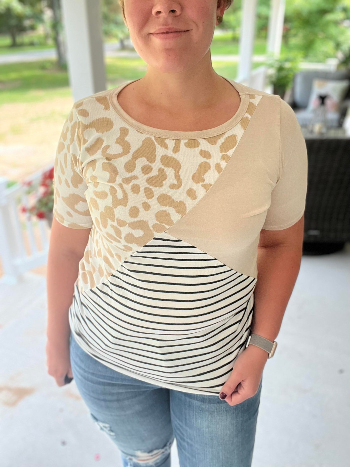 Taupe leopard rayon span knit top