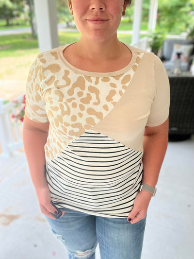 Taupe leopard rayon span knit top