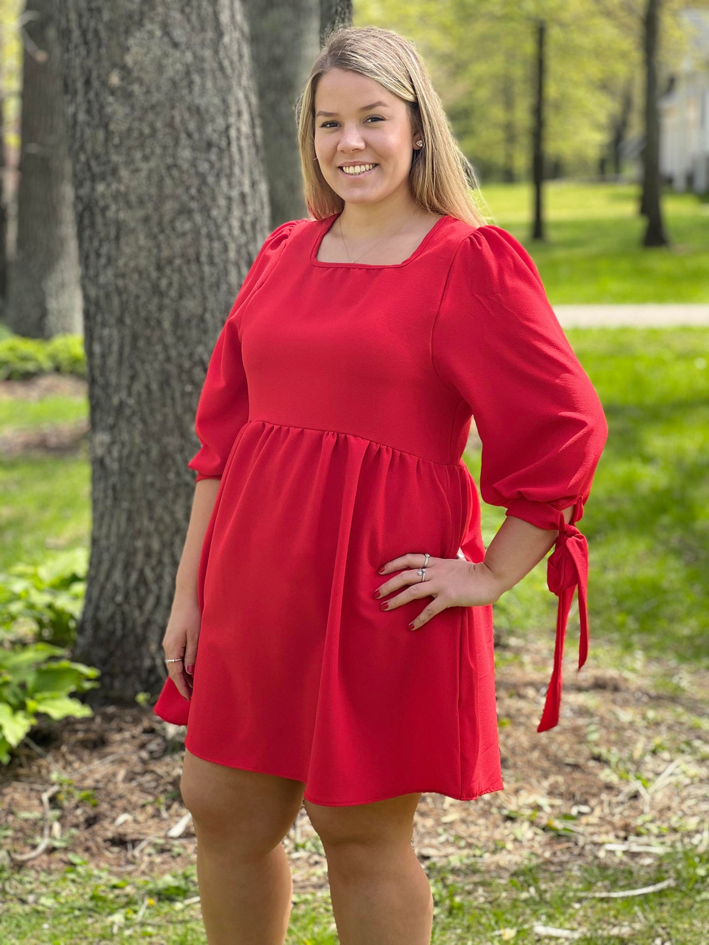 Red tie dress