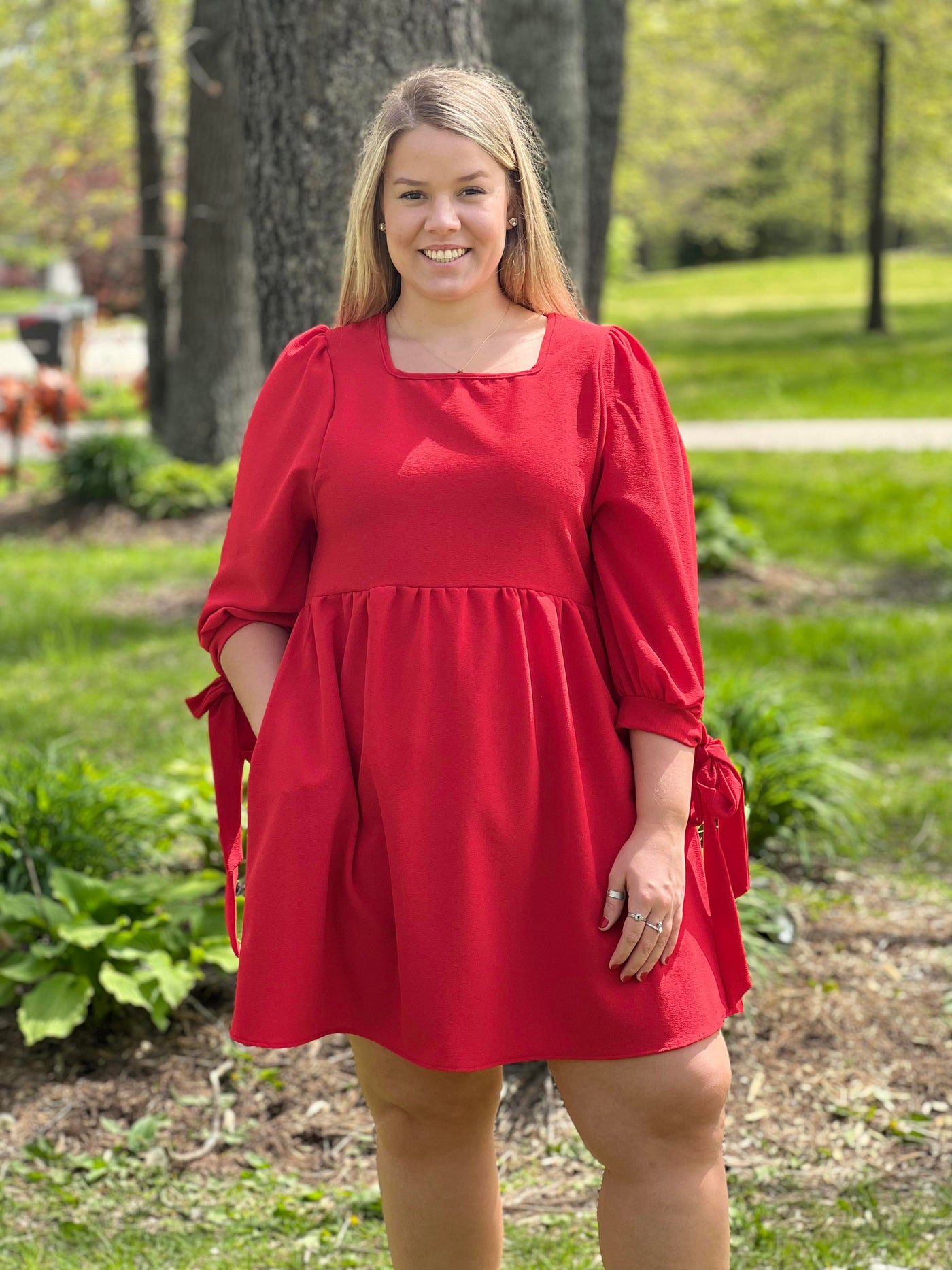 Red tie dress