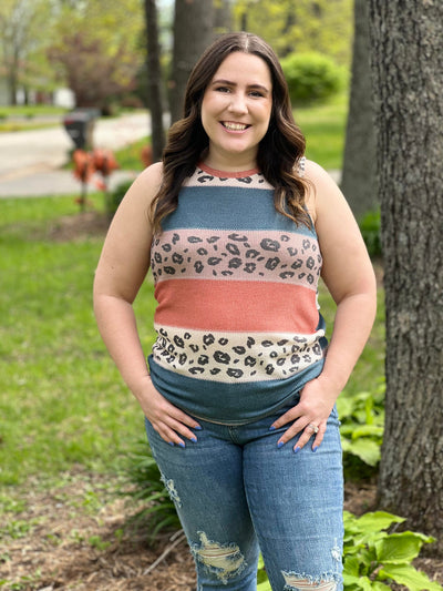 Leopard color block tank