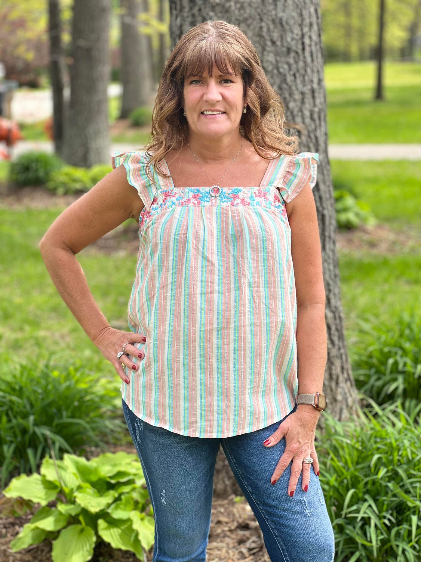 Striped smocked top